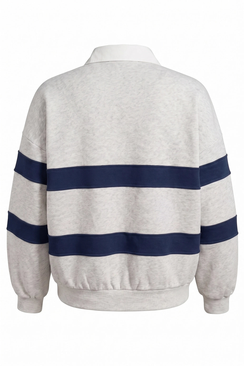 Contrast-Collar Striped Rugby Pullover