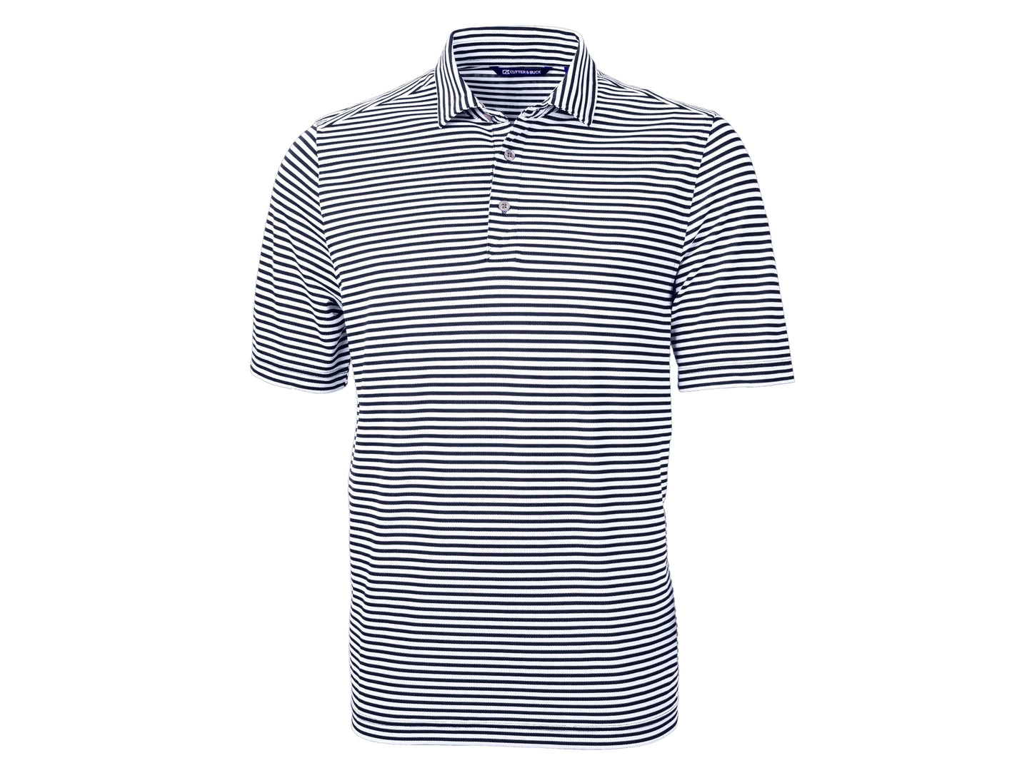 Pique Navy & White Striped Polo