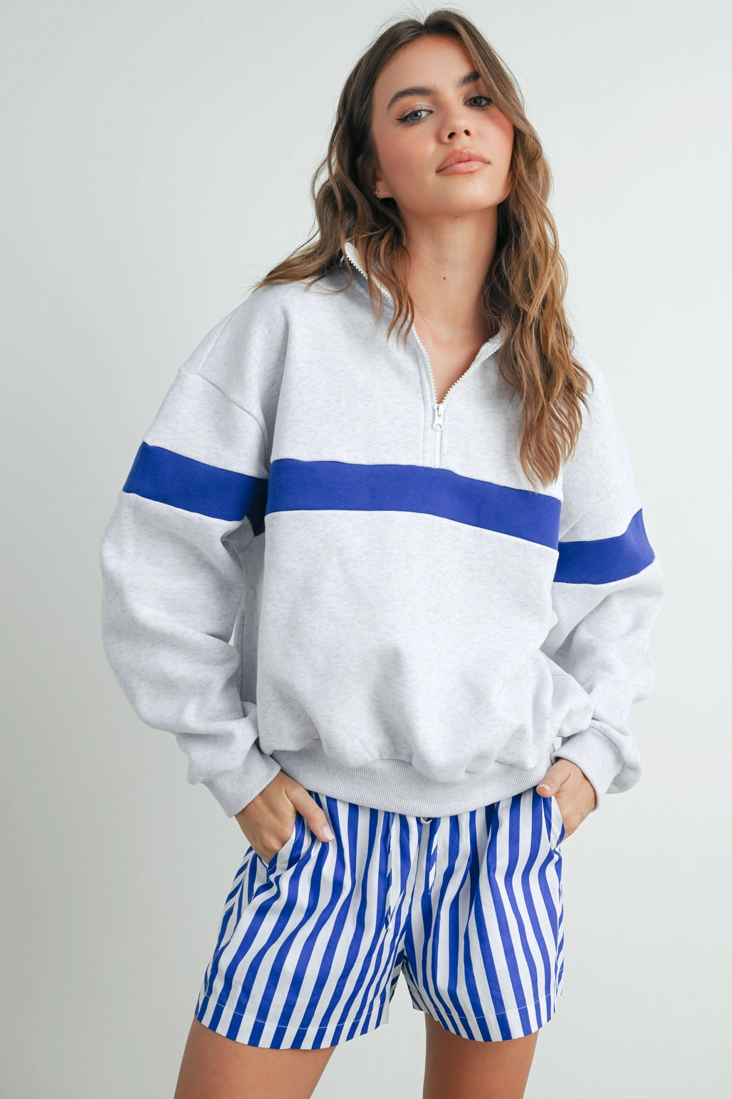 Two Toned 1/2 Zip Script Pullover