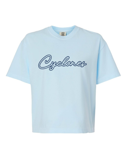Cyclones Outline Puff Script Boxy Tee
