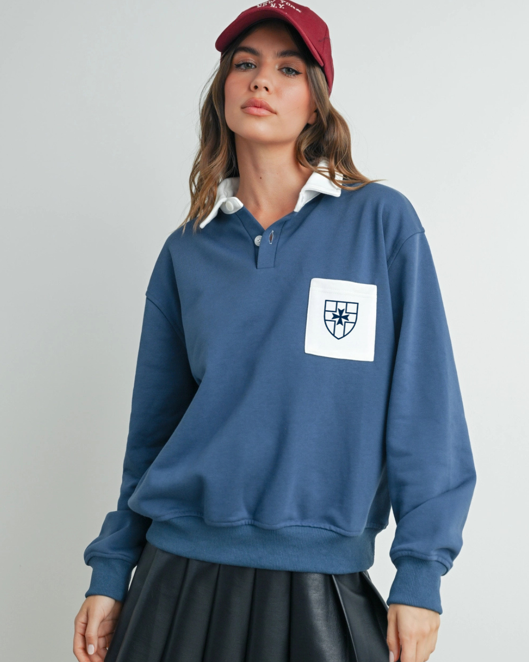 Two-Toned Polo Sweatshirt w/ Crest